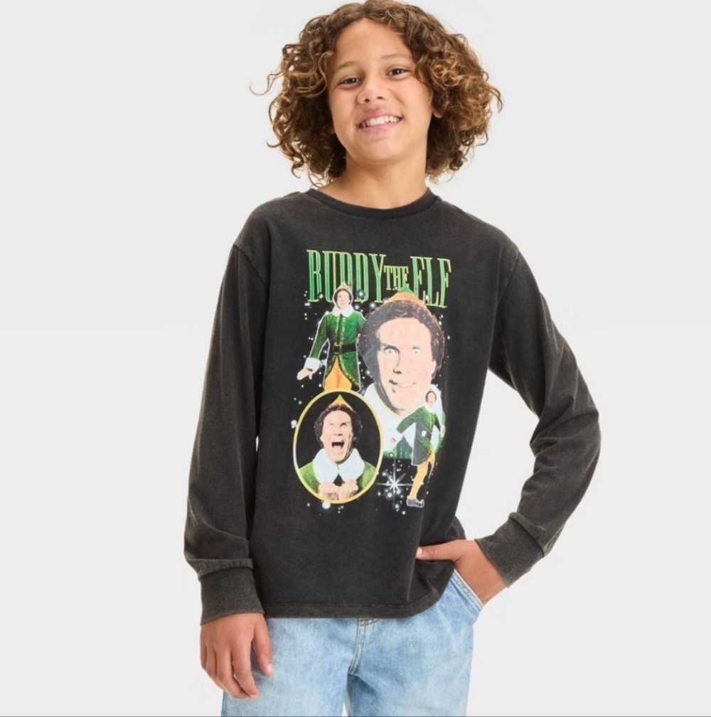 Boys' Long Sleeve Buddy The Elf Christmas Graphic T-Shirt - art class Black - M